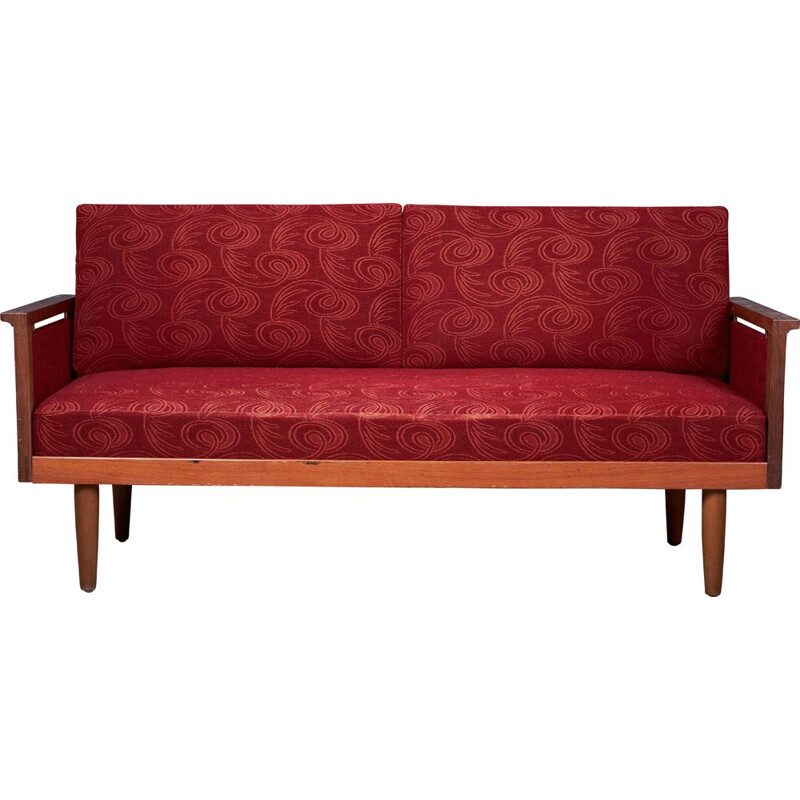 Sofá de teca vermelha Vintage por Illum Wikkelsø, Dinamarca 1960