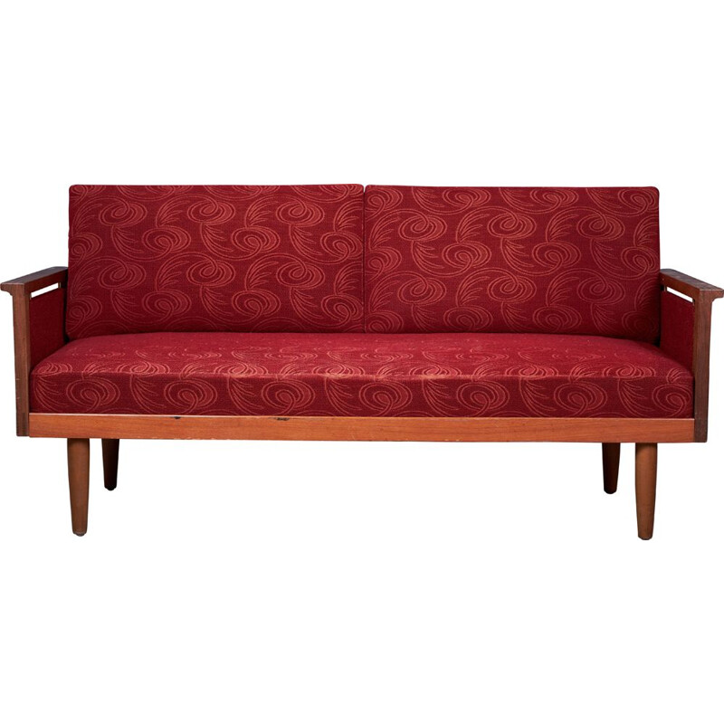 Vintage red teak sofa by Illum Wikkelsø, Denmark 1960