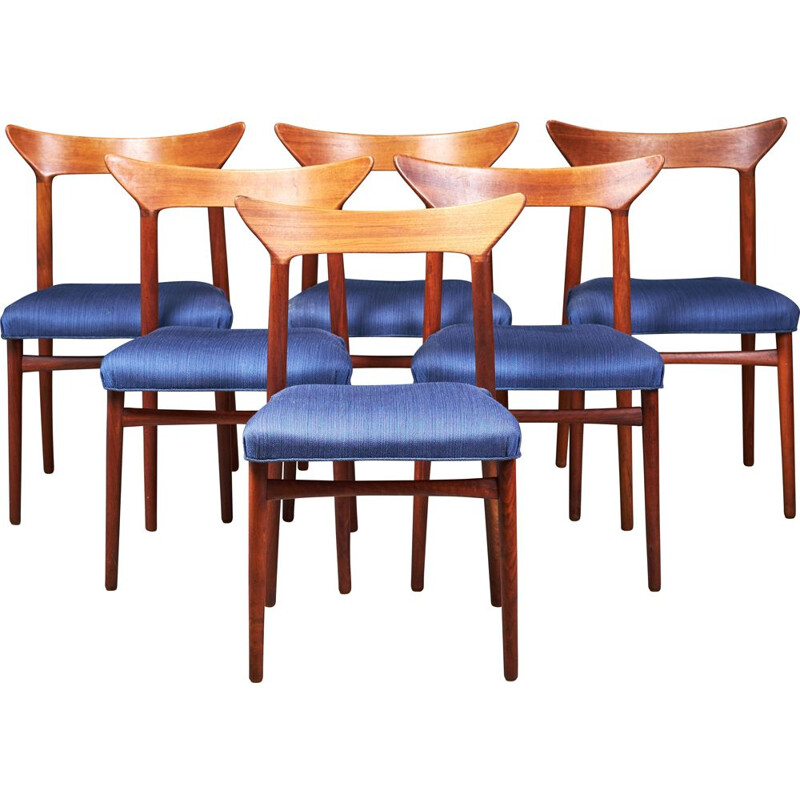 Conjunto de 6 cadeiras de teca dinamarquesas vintage por Kurt Østervig, 1960