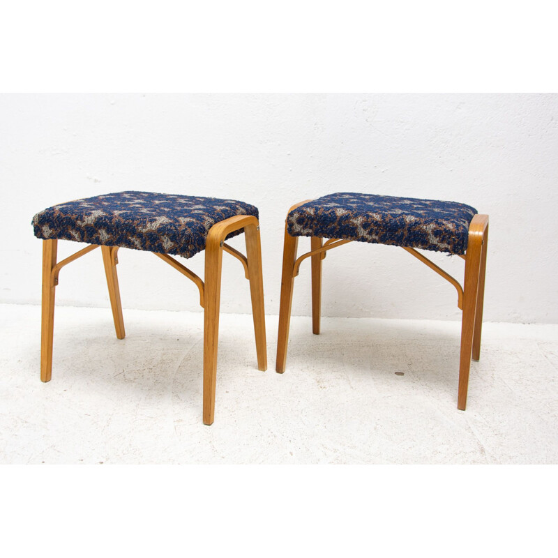 Pair of vintage bentwood stools by Ludvík Volák for Dřevopodnik Holešov, Czech 1970