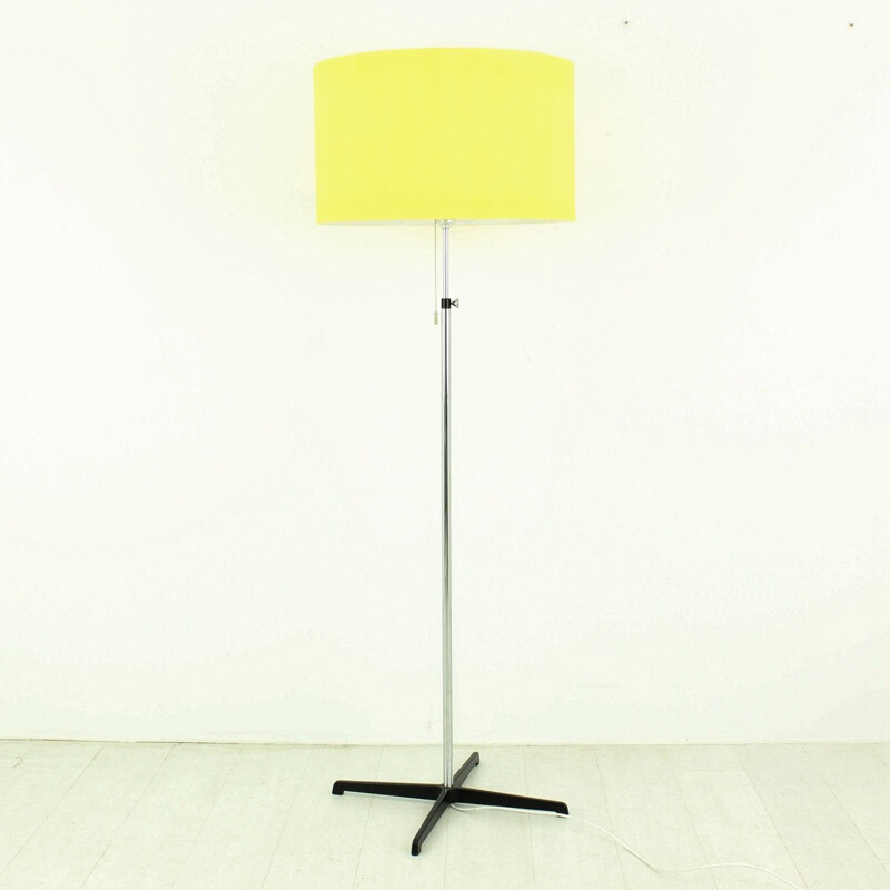 Floor lamp in chromed iron and yellow fabric - 1970s