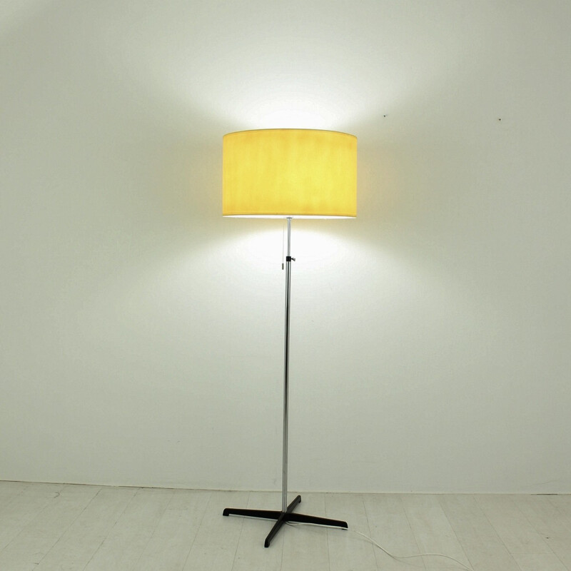 Floor lamp in chromed iron and yellow fabric - 1970s