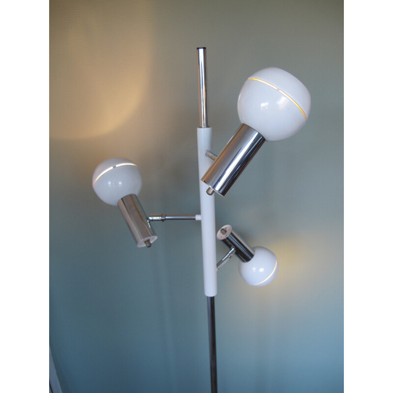 Floor lamp in chromed steel with 3 spots - 1970s