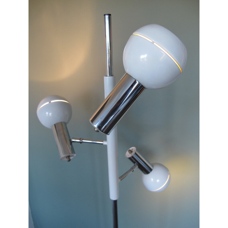 Floor lamp in chromed steel with 3 spots - 1970s