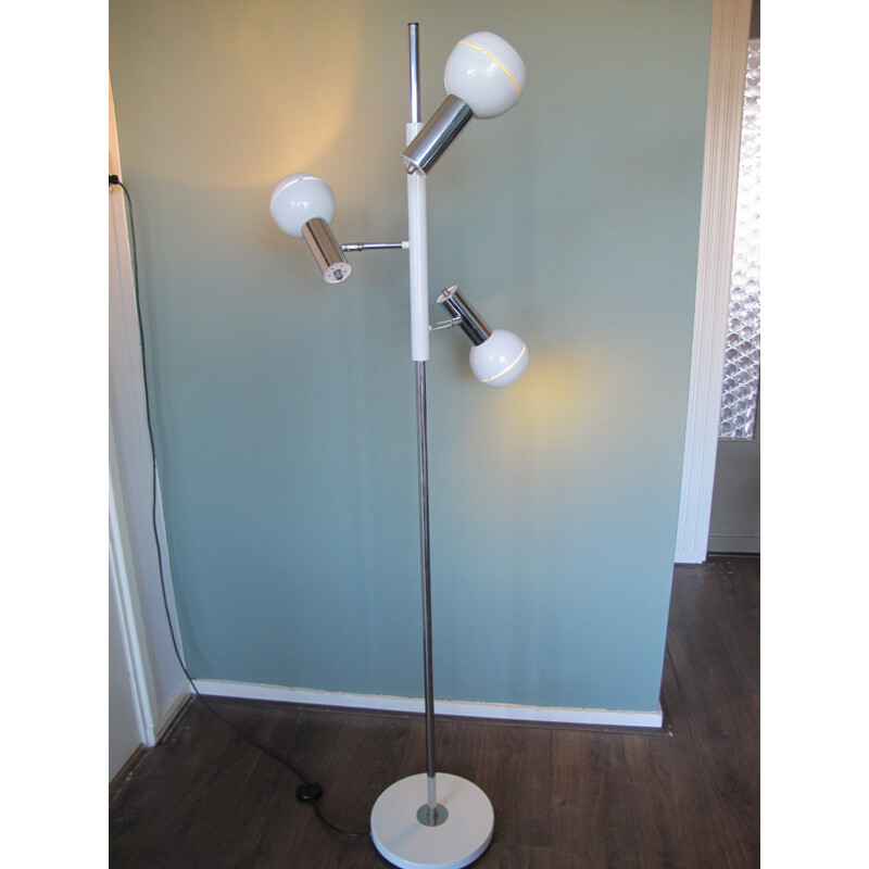 Floor lamp in chromed steel with 3 spots - 1970s