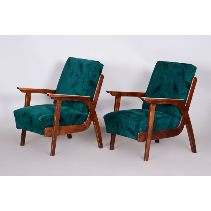 Pair of vintage beechwood armchairs by Jan Vanek, 1940s