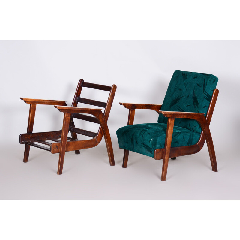 Paar vintage beukenhouten fauteuils van Jan Vanek, 1940