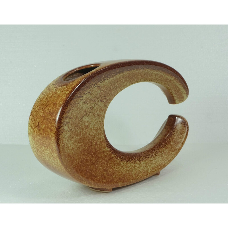 Italian Bertoncella vase in brown ceramic - 1970s