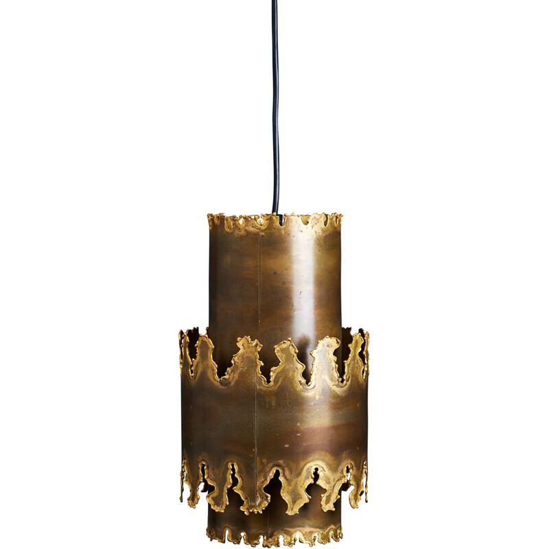 Vintage Brutalist brass hanging lamp by Svend Aage Holm Sørensen, 1960