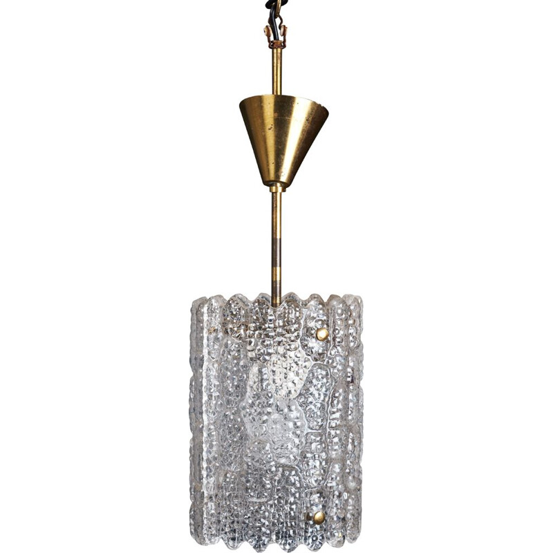 Vintage brass and crystal glass suspension by Carl Fagerlund for Orrefors, Sweden 1960