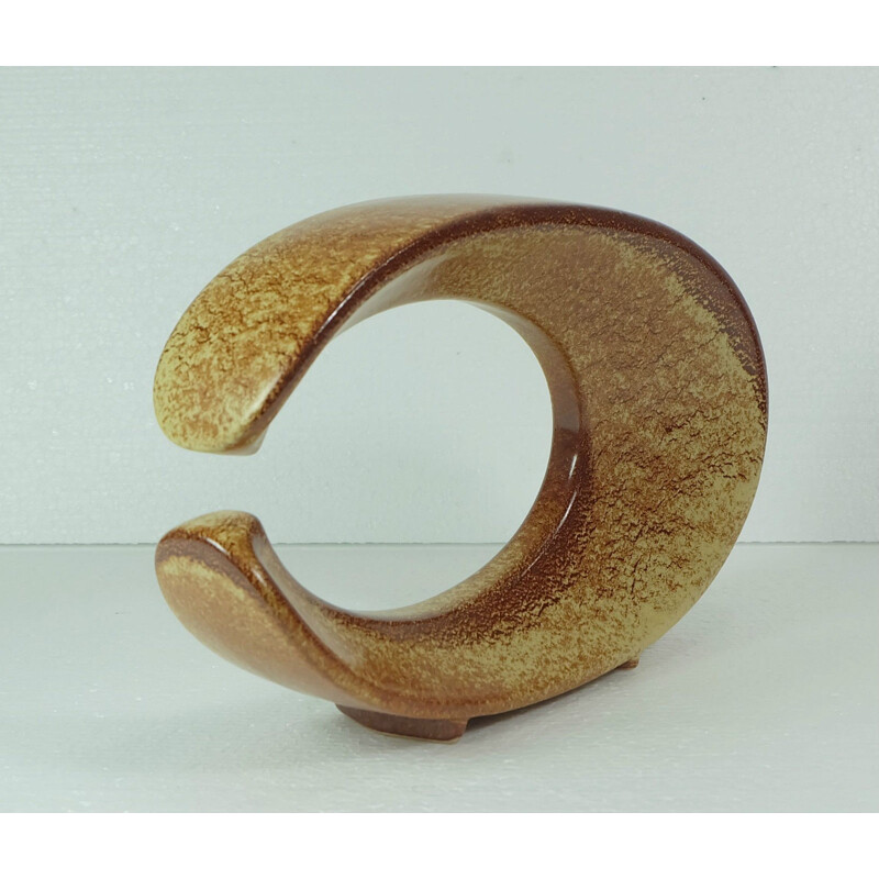 Italian Bertoncella vase in brown ceramic - 1970s