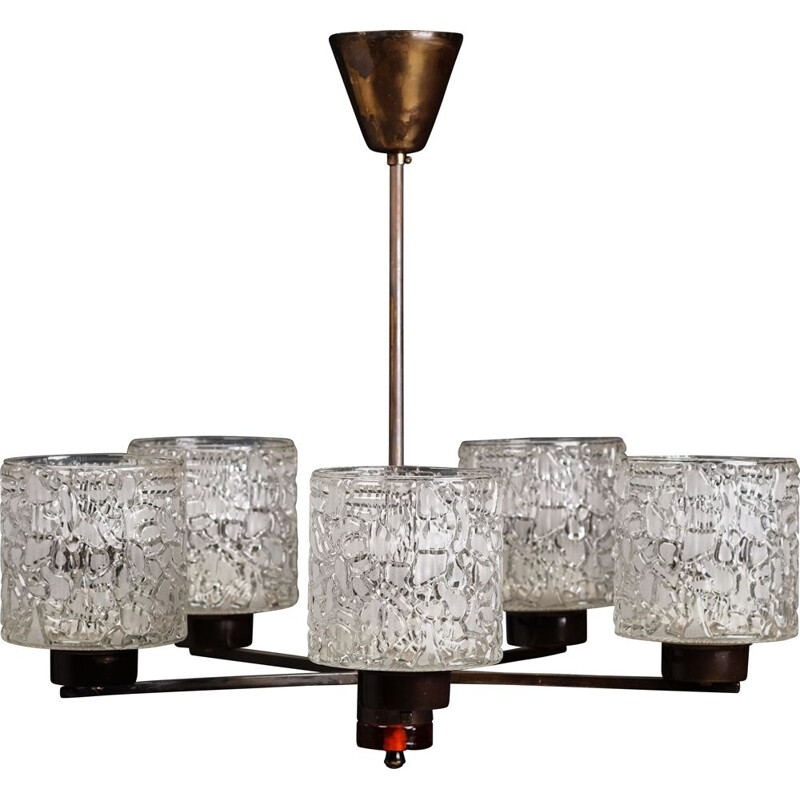 Lámpara vintage de cristal de 6 luces de Carl Fagerlund para Orrefors, Suecia 1950