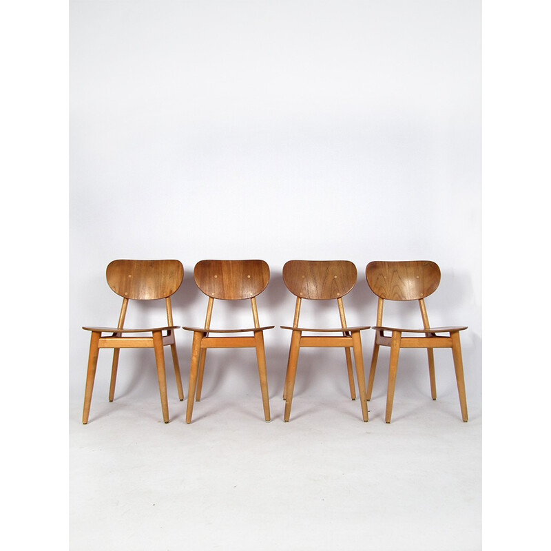 Set of 4 Pastoe "SB13" dining chairs in birch and plywood, Cees BRAAKMAN - 1950s