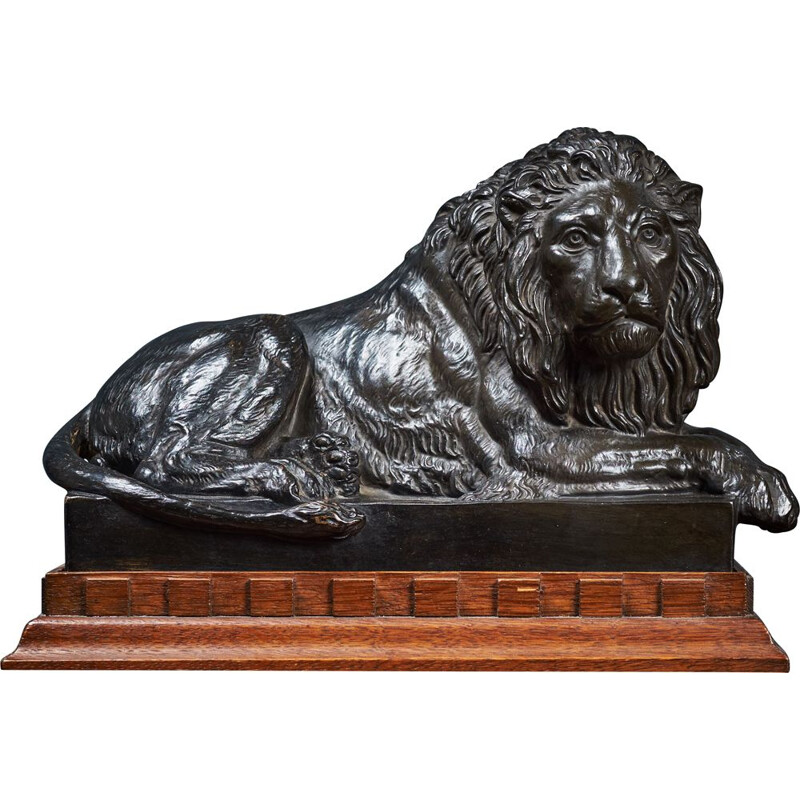 Vintage terracotta lion at rest by Carlson for P. Ibsen, Denmark 1960s