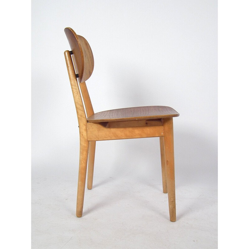 Set of 4 Pastoe "SB13" dining chairs in birch and plywood, Cees BRAAKMAN - 1950s