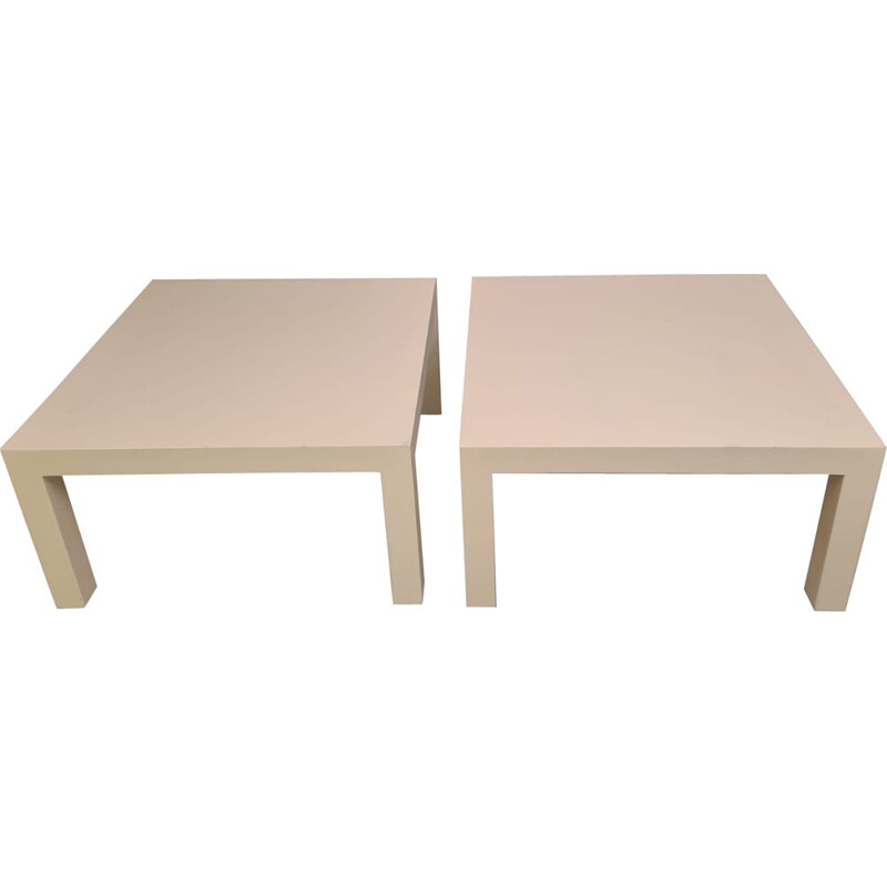 Pair of vintage coffee tables in solid wood lacquered white