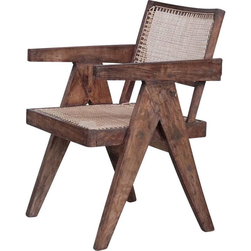 Vintage Pj-Si-S8-B teakhouten fauteuil van Pierre Jeanneret, India 1955