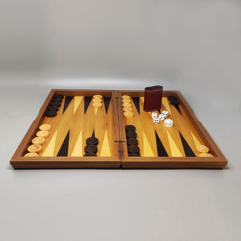 Vintage Fornasetti backgammon in walnut wood, Italy 1980s