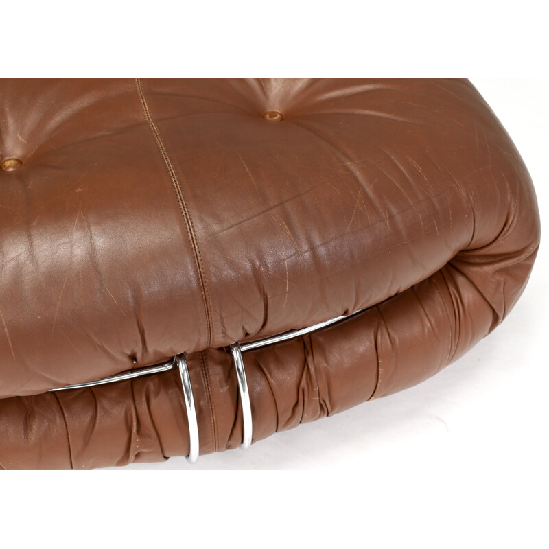 Vintage Soriana pouf in tan leather by Tobia Scarpa for Cassina, Italy 1970