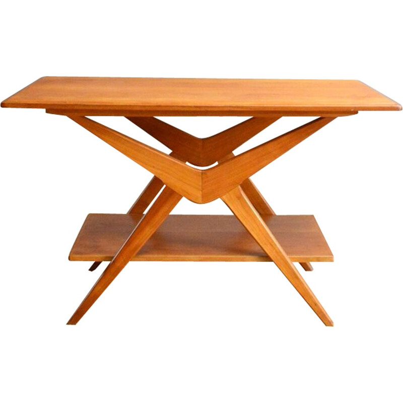 Coffee table in light wood with compas legs - 1960s