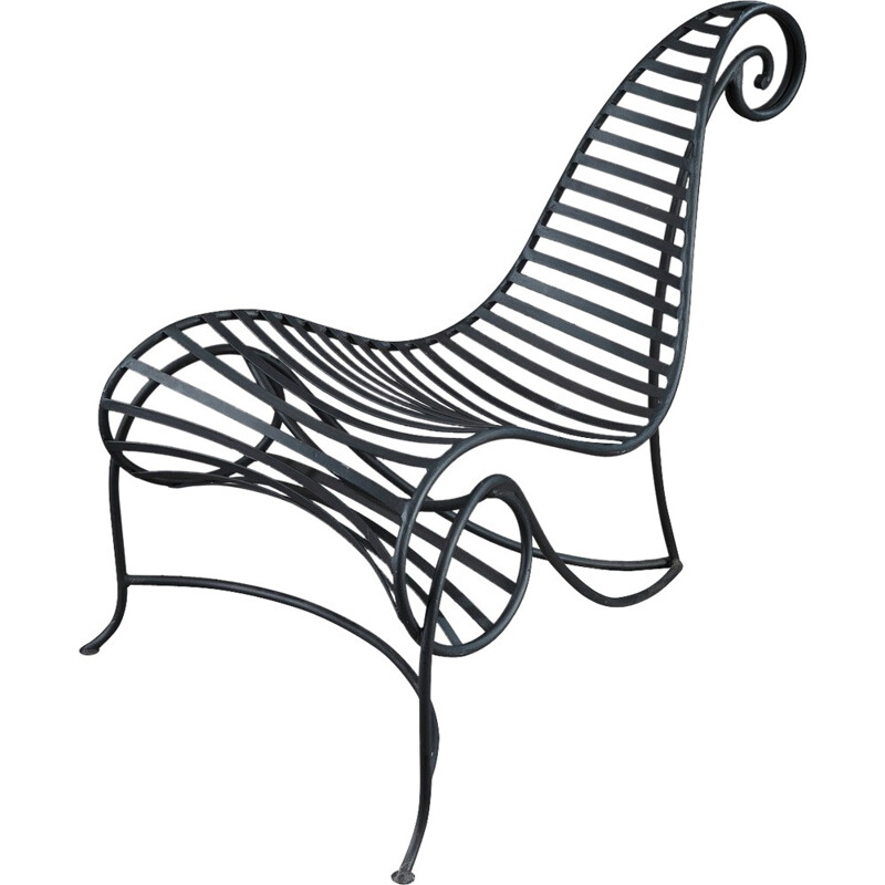 Chaise "Spine" en fer forgé laqué noir, André DUBREUIL - 1990
