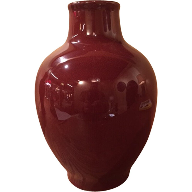 Mid-century vase in red ceramic, Pol CHAMBOST - 1970s
