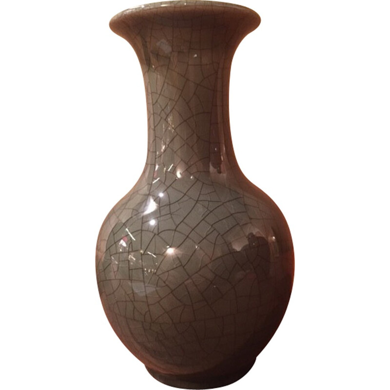 Vase vintage en céramique vert amande, Pol CHAMBOST - 1970