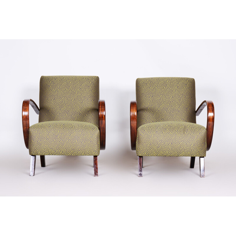 Paar vintage groen beukenhouten fauteuils van Jindrich Halabala voor Up Zavody, 1930