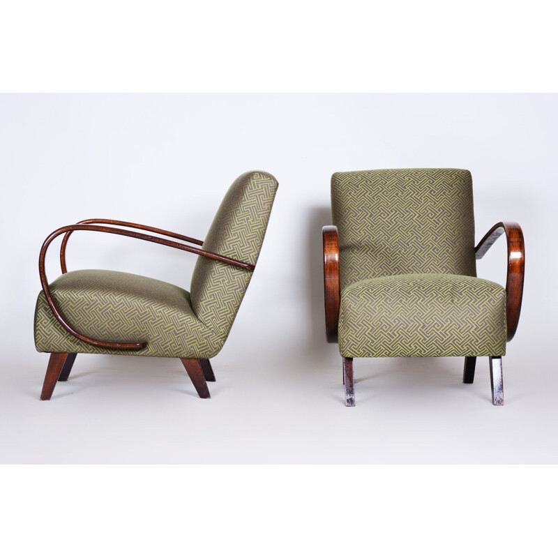 Paar vintage groen beukenhouten fauteuils van Jindrich Halabala voor Up Zavody, 1930
