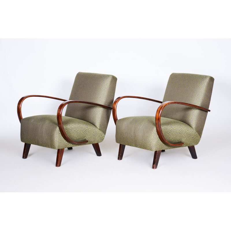 Pair of vintage green beechwood armchairs by Jindrich Halabala for Up Zavody, 1930