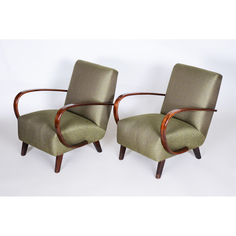 Pair of vintage green beechwood armchairs by Jindrich Halabala for Up Zavody, 1930