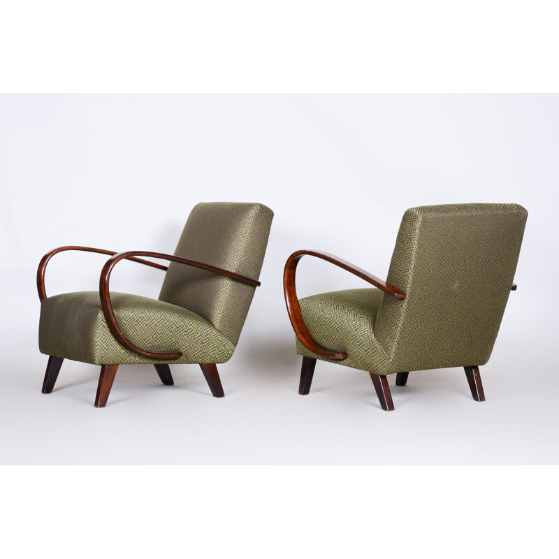 Paar vintage groen beukenhouten fauteuils van Jindrich Halabala voor Up Zavody, 1930