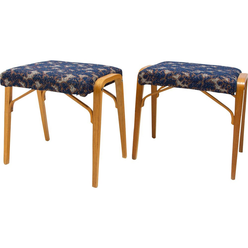 Pair of vintage bentwood stools by Ludvík Volák for Dřevopodnik Holešov, Czech 1970