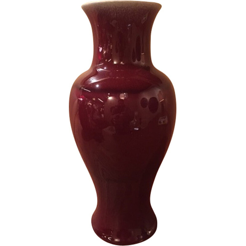 Vase en céramique rouge à col blanc, Pol CHAMBOST - 1970