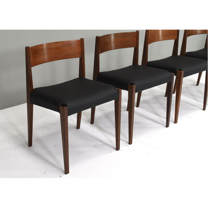 Ensemble de 4 chaises vintage en teck et faux cuir par Poul Cadovius pour Cado, Danemark 1959