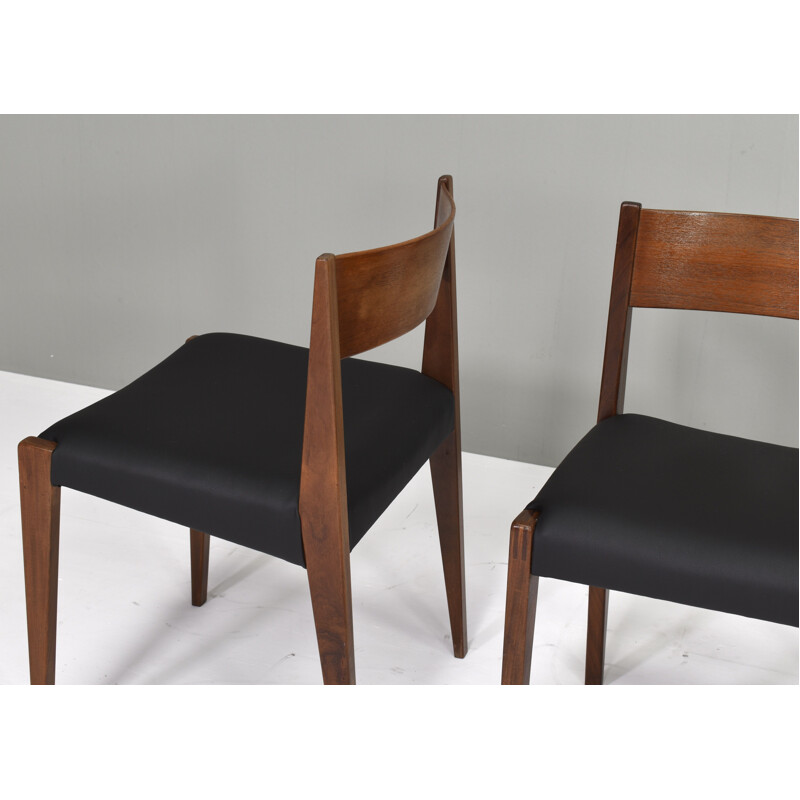 Ensemble de 4 chaises vintage en teck et faux cuir par Poul Cadovius pour Cado, Danemark 1959