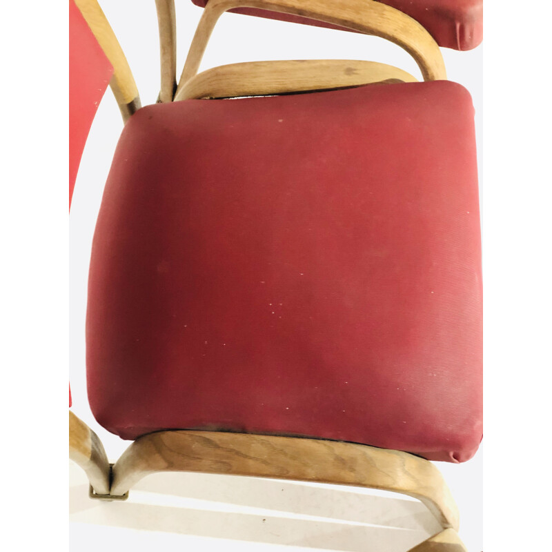 Set of 5 vintage Bow-wood red chairs for Steiner