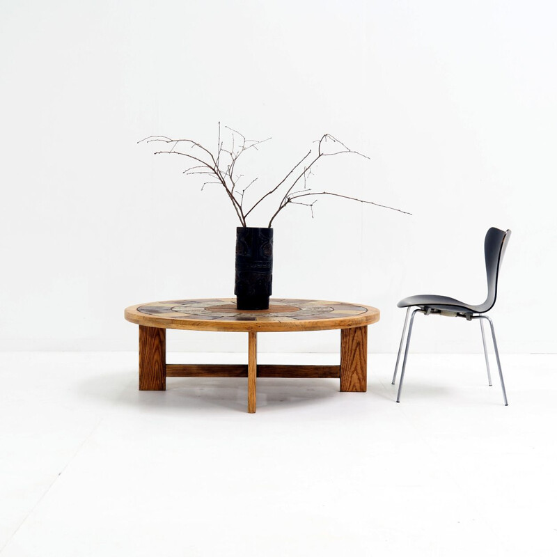 Vintage oak coffee table by Tue Poulsen for Haslev Mobelsnedkeri, Denmark 1960