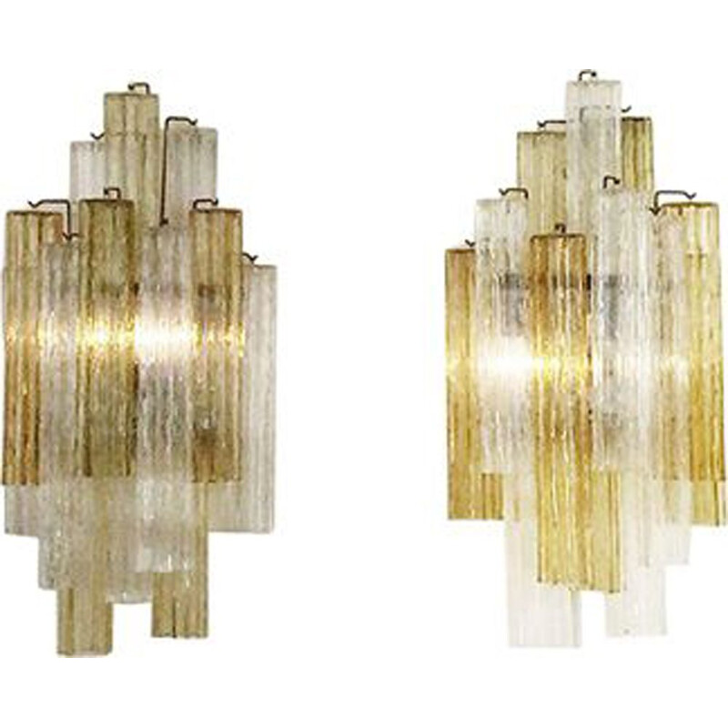 Pair of vintage Novaresi cristal glass wall lamps by Milano, 1955