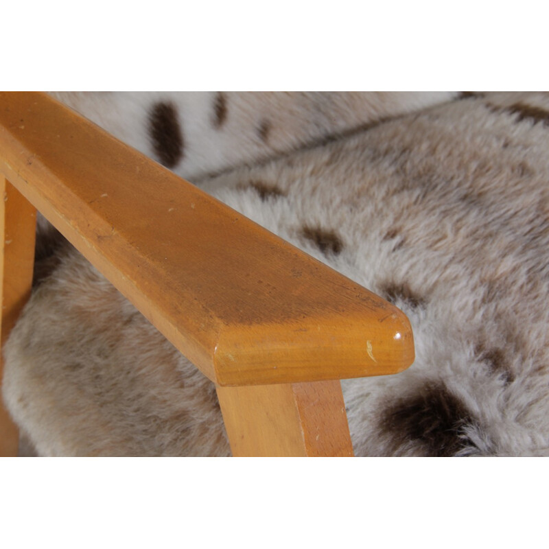 Pair of chairs in beech and faux fur - 1960s