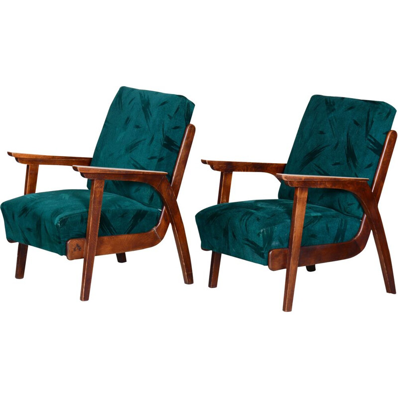 Paar vintage beukenhouten fauteuils van Jan Vanek, 1940
