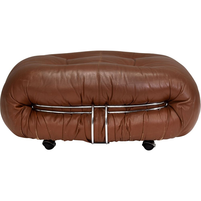 Vintage Soriana pouf in tan leather by Tobia Scarpa for Cassina, Italy 1970