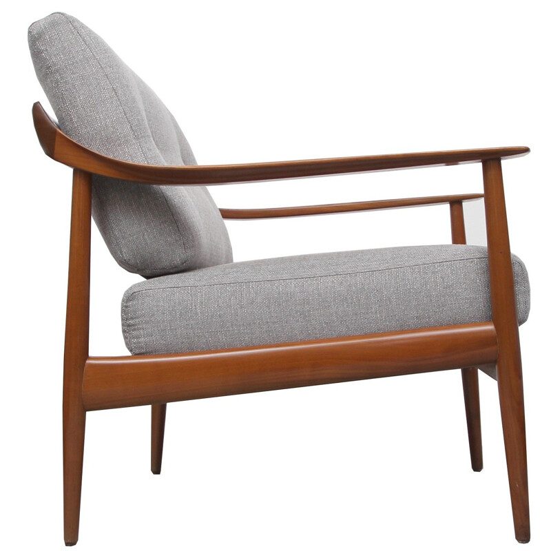 Knoll Antimott armchair in cherry wood and grey fabric - 1960s