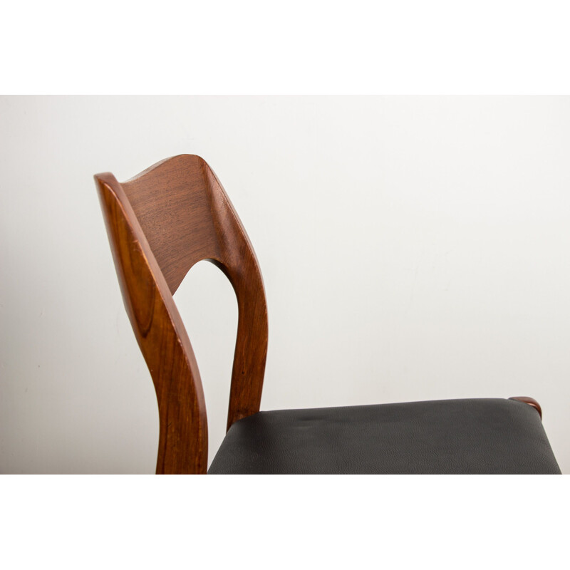 Set of 6 vintage chairs model 71 in teak and skai by Niels.O.Moller for JL Mollers, 1960
