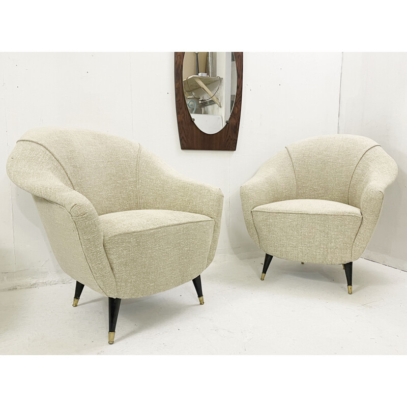 Pair of mid-century white armchairs, Italy 1950s