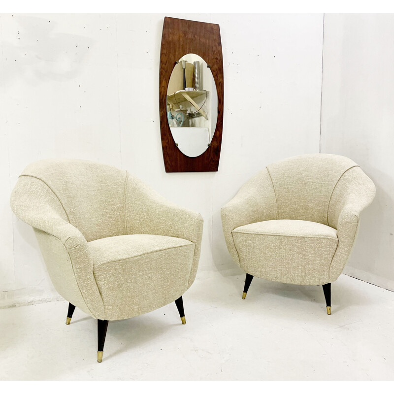Pair of mid-century white armchairs, Italy 1950s