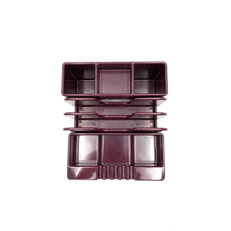 Vintage wine red ashtray & desk organizers by Ettore Sottsass for Olivetti Synthesis, 1972