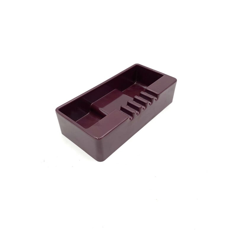 Vintage wine red ashtray & desk organizers by Ettore Sottsass for Olivetti Synthesis, 1972