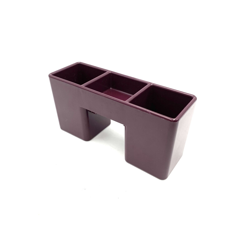 Vintage wine red ashtray & desk organizers by Ettore Sottsass for Olivetti Synthesis, 1972