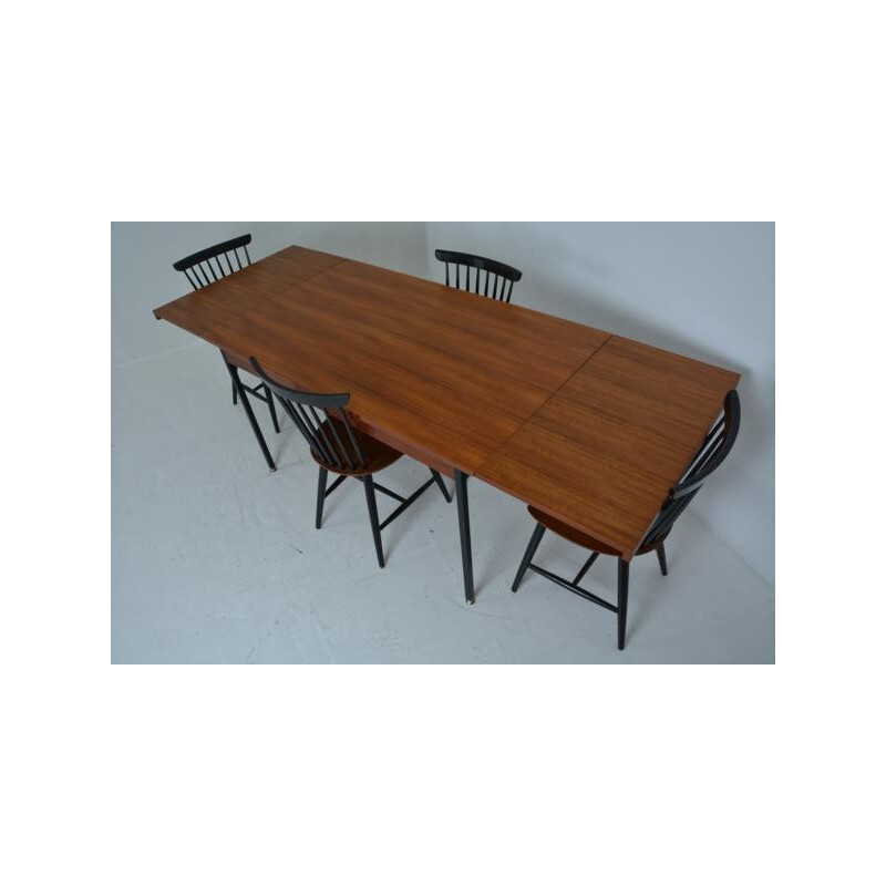 Grande table à repas extensible vintage en teck - 1960